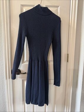 Abercrombie & Fitch Navy Ribbed Long Sleeve Midi Dress
